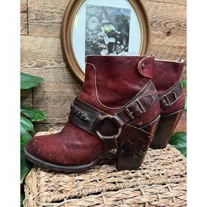 Freebird Steven 9 El Paso Harness Ankle Boot Western Rust Red Buckle Zip Up Boho